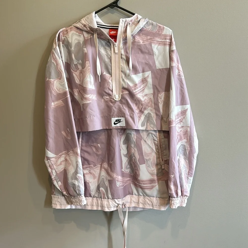 Nike womens tech sport marble pullover hooded windbreaker size medium